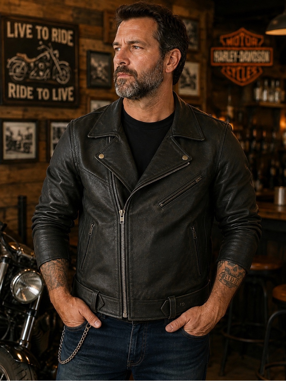 Men’s Black Leather Biker Jacket